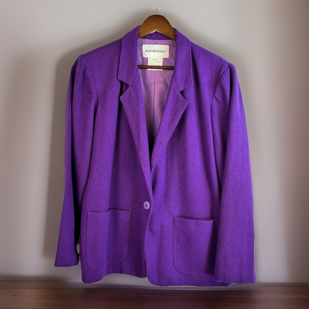 Dark Academia Vintage Donnkenny Blazer Size 10 Purple Wool Blend Herringbone - Picture 2 of 10